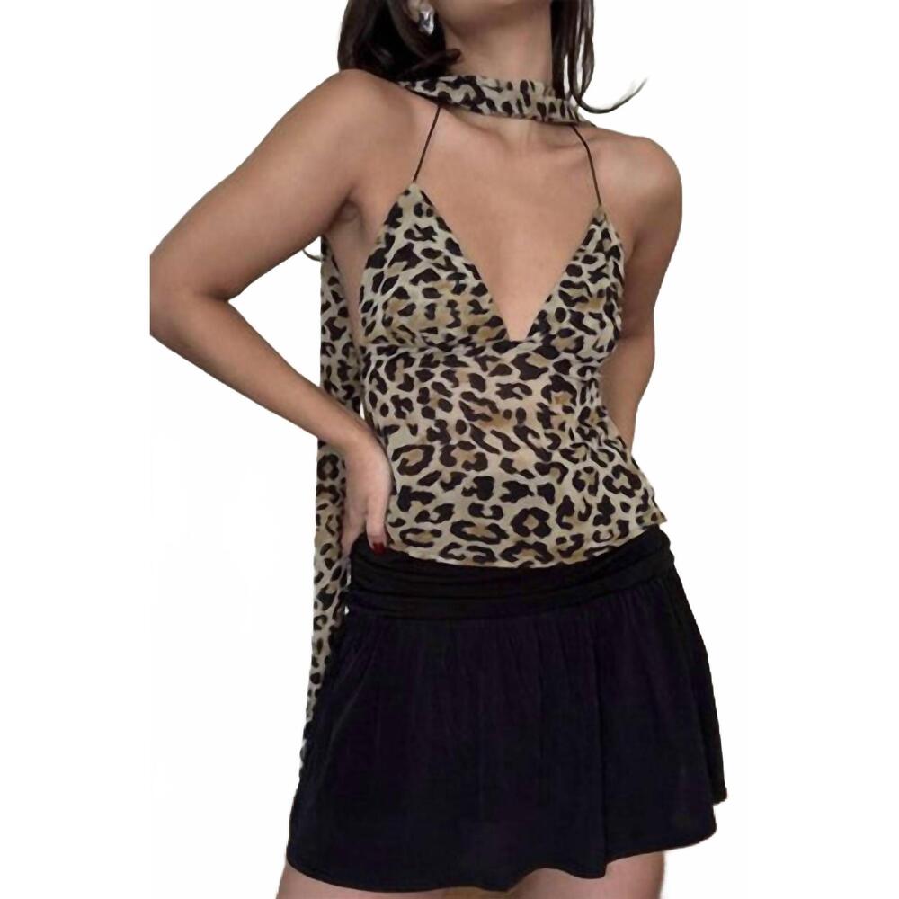 NEW ET CLET leopard top with neck scarf in beige
